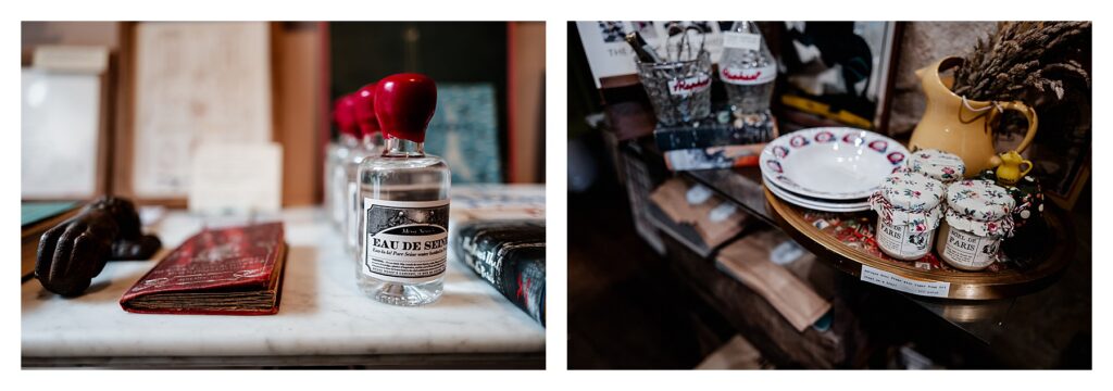 パリ前撮り旅行の人と被らないお土産に最適。マレ地区のアンティーク雑貨店で売られているセーヌ川の水とパリの蜂蜜。